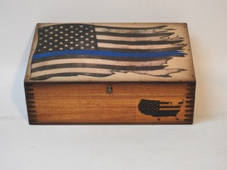 Distressed Flag Desk Box - thin blue line